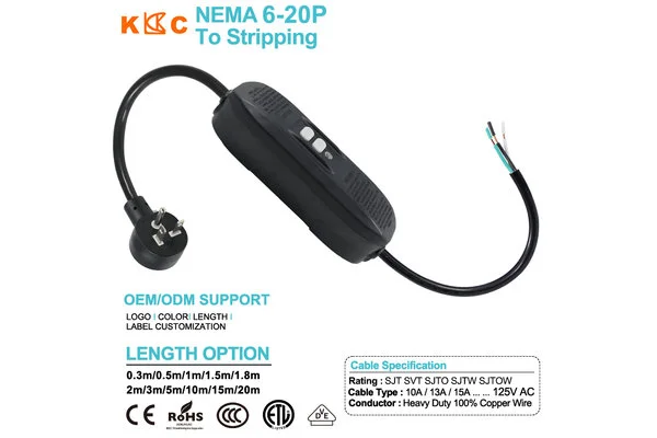 NEMA 6-20P to stripped wire NEMA 6-20P to stripped wire