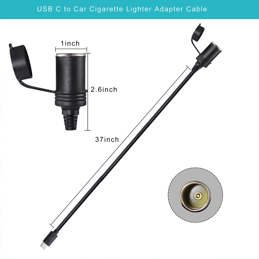 USB-C PD to 12V Cigarette Lighter Socket Cable USB-C PD to 12V Cigarette Lighter Socket Cable