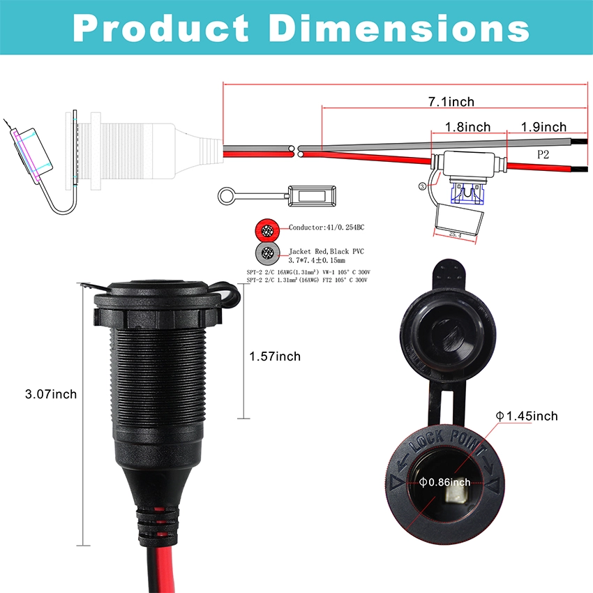 12V Car Female Socket with Fuse and Eyelet Terminal 12V Car Female Socket with Fuse and Eyelet Terminal