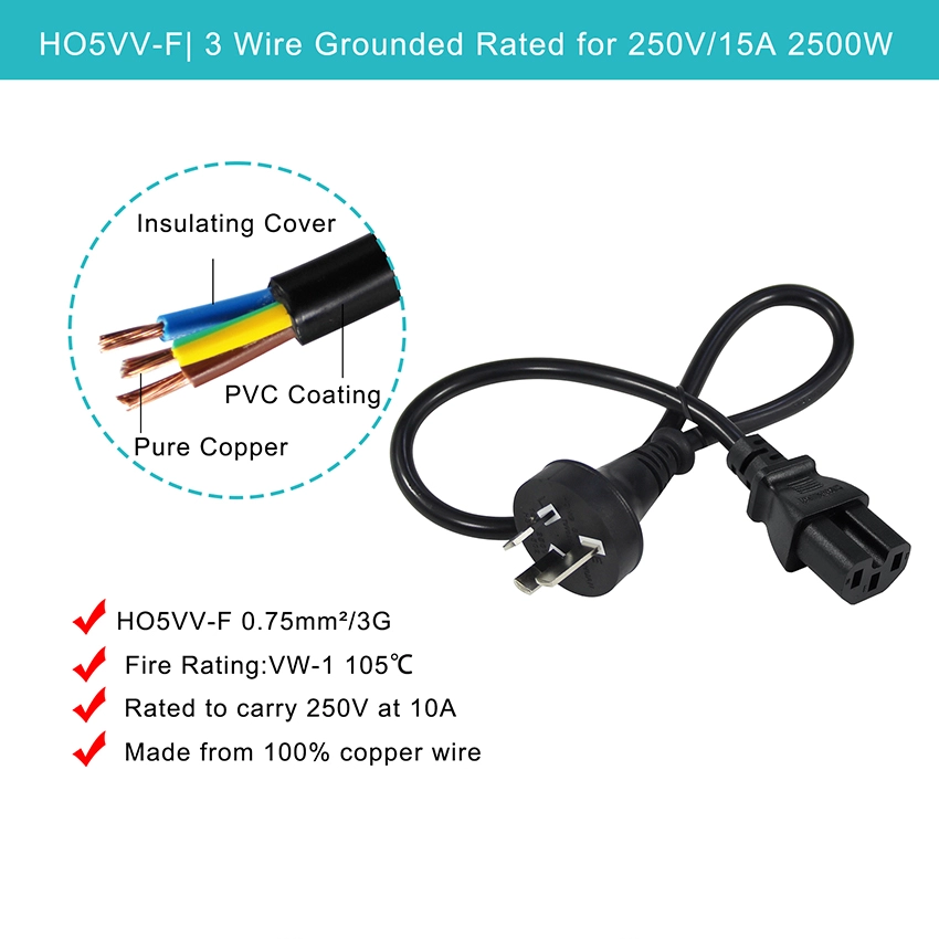 AS/NZS 3112 to IEC C15 High-Temp Cord