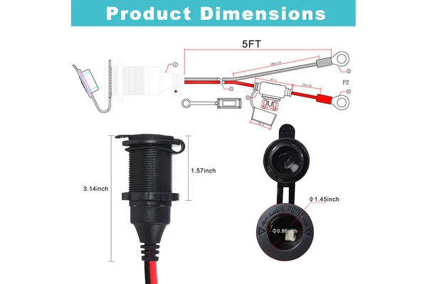 12V car female socket with fuse and eyelet terminal