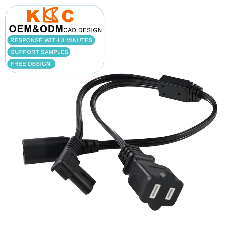 IEC 320 C8 Male to C7 and NEMA 1-15R Female Y-Splitter Power Cable IEC 320 C8 Male to C7 and NEMA 1-15R Female Y-Splitter Power Cable