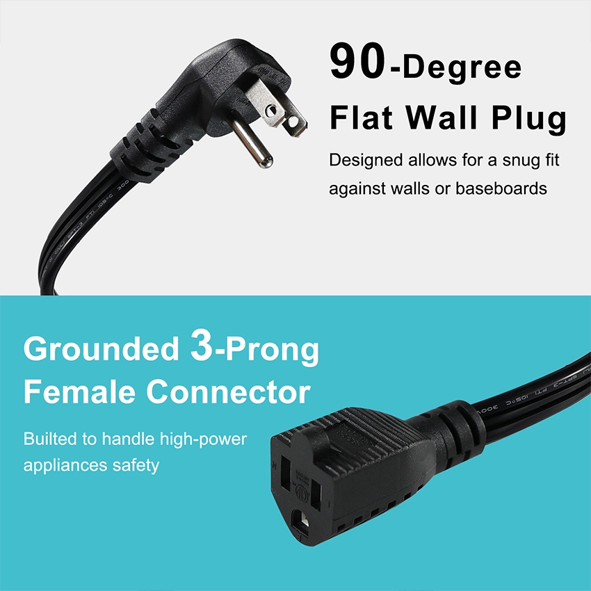 Low Profile Angled NEMA 5-15P to 5-15R Extension Cord Low Profile Angled NEMA 5-15P to 5-15R Extension Cord