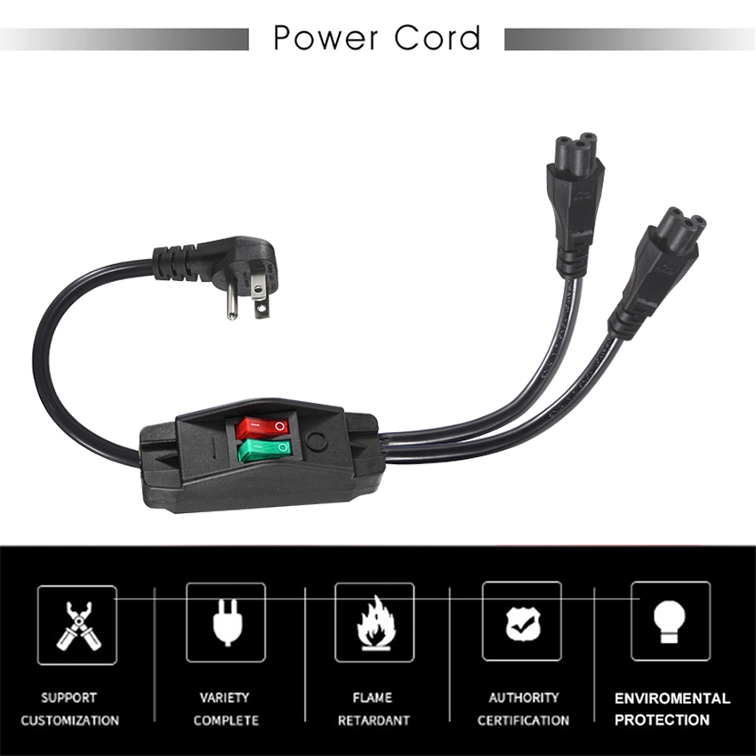NEMA 5-15P to Dual IEC C5 Power Splitter Cord with Independent Switches NEMA 5-15P to Dual IEC C5 Power Splitter Cord with Independent Switches