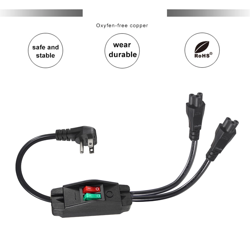 NEMA 5-15P to Dual IEC C5 Power Splitter Cord with Independent Switches NEMA 5-15P to Dual IEC C5 Power Splitter Cord with Independent Switches