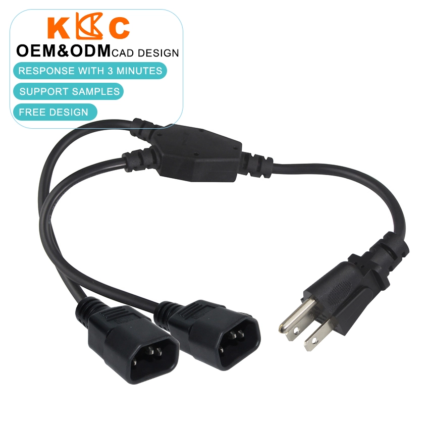  1 to 2 NEMA 5-15P to C14 Power Extension Cable