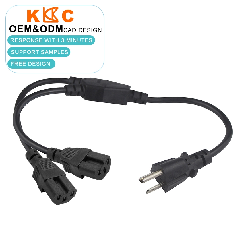 1 to 2 NEMA 5-15P to C15 Power Extension Cable