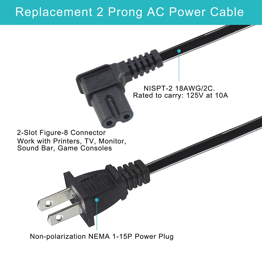 NEMA 1-15P to Right Angle IEC320 C7 Power Cord