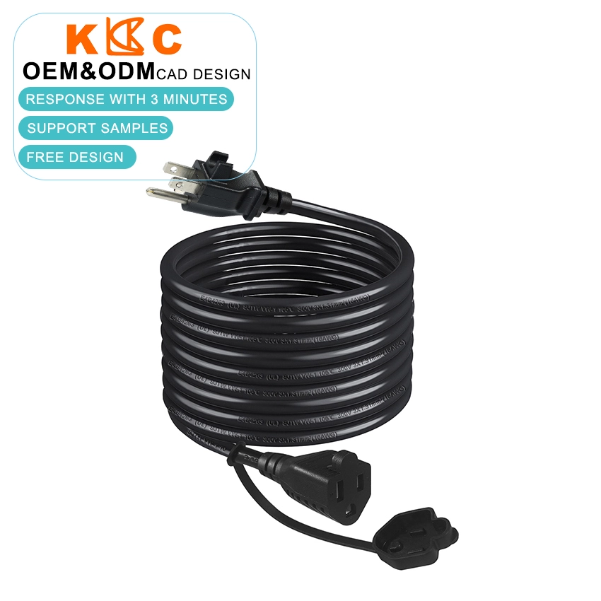 NEMA 5-15P to NEMA 5-15R Power Extension Cord with Cable Clip