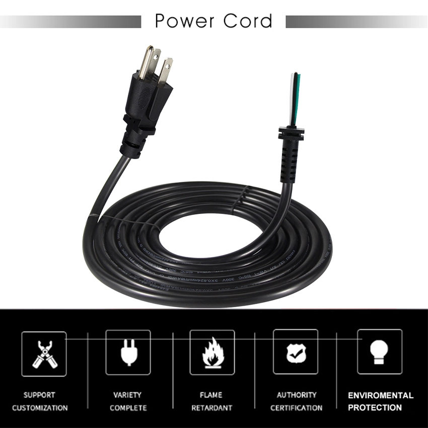 NEMA 5-15P to Stripped End Power Cord with Strain Relief