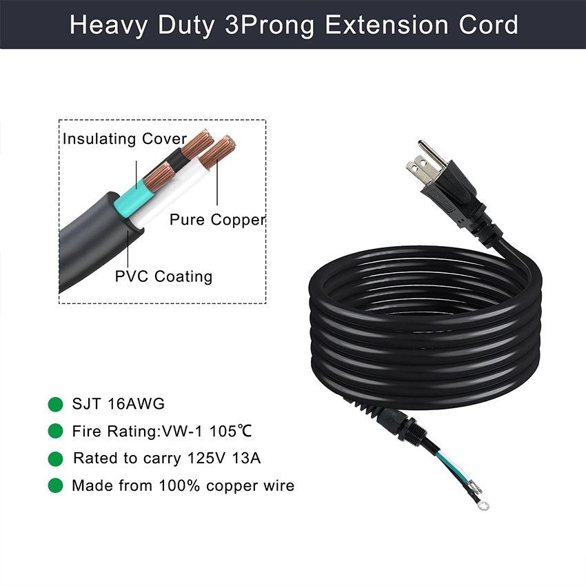 NEMA 5-15P Open End Power Cable with Terminals and Strain Relief Connector