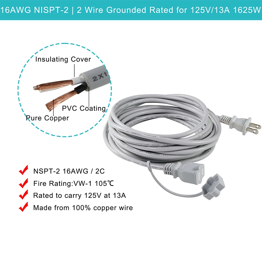 Gray NEMA1-15P to 1-15R power cable Gray NEMA1-15P to 1-15R power cable
