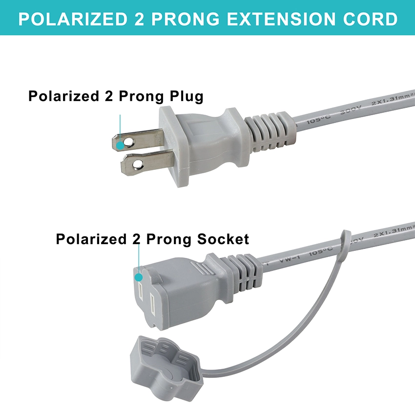 Gray NEMA1-15P to 1-15R power cable