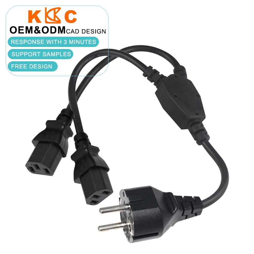 EU Schuko Plug to Dual IEC C13 Power Splitter Cord