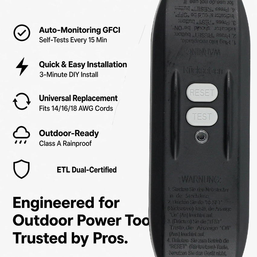 US Plug to Stripped End Power Cord with Inline GFCI Leakage Protection Switch US Plug to Stripped End Power Cord with Inline GFCI Leakage Protection Switch