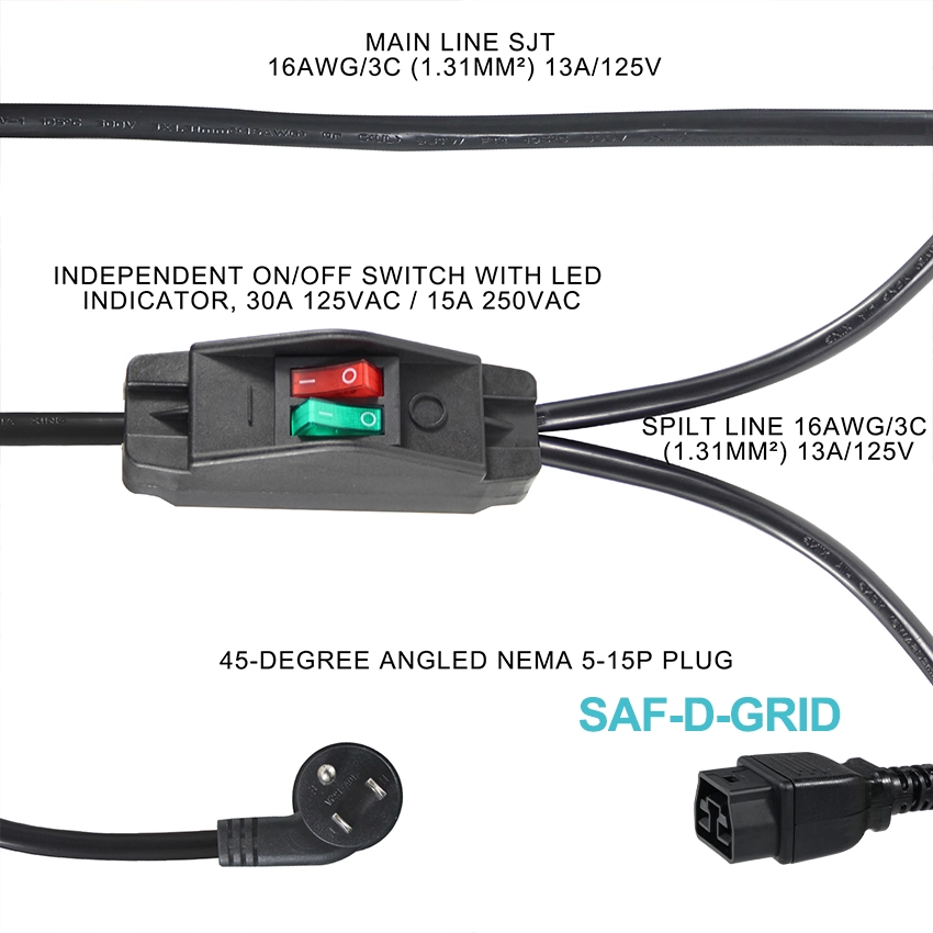 NEMA 5-15P to Dual Saf-D-Grid Power Cord with Switch NEMA 5-15P to Dual Saf-D-Grid Power Cord with Switch