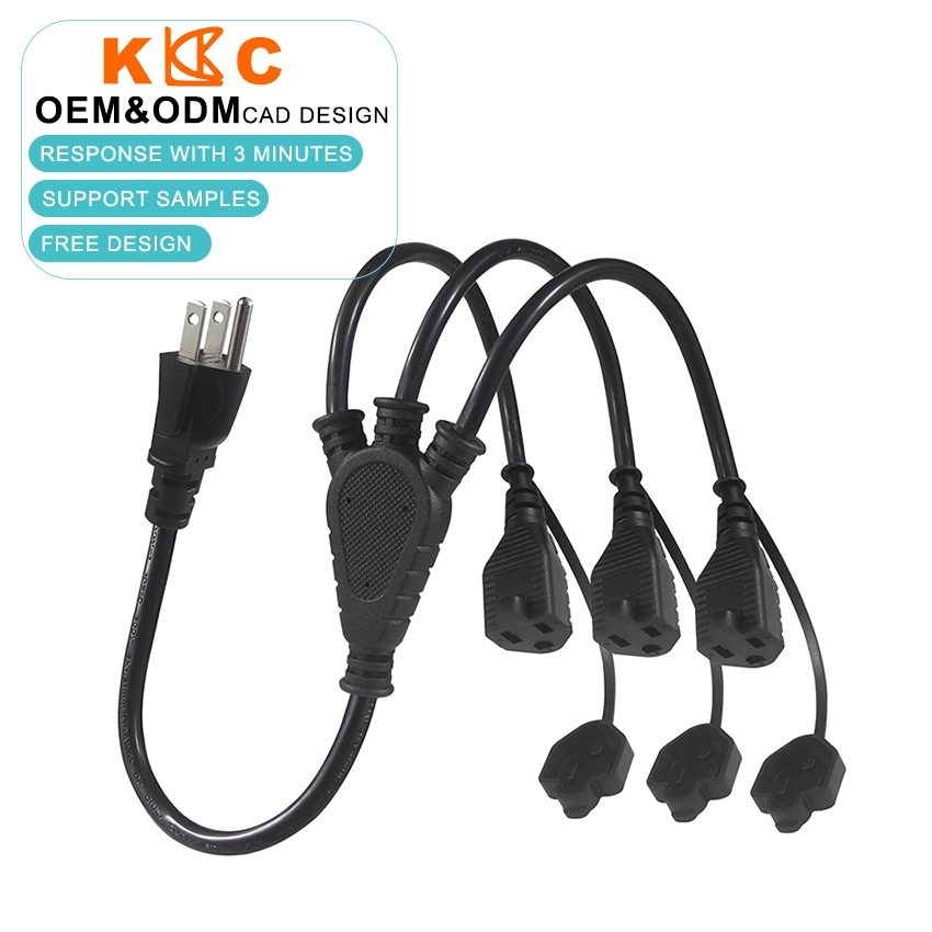 NEMA 5-15P to 3-Way NEMA 5-15R Splitter Extension Cord with Weatherproof Caps NEMA 5-15P to 3-Way NEMA 5-15R Splitter Extension Cord with Weatherproof Caps