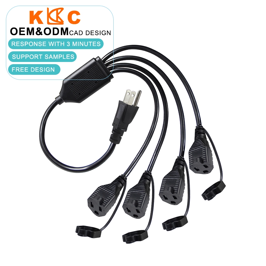 NEMA 5-15P to 4-Way NEMA 5-15R Splitter Extension Cord with Weatherproof Caps