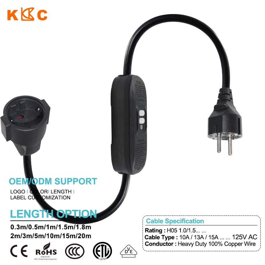  European Schuko Male to Schuko Female Extension Cord with Inline RCD Protection