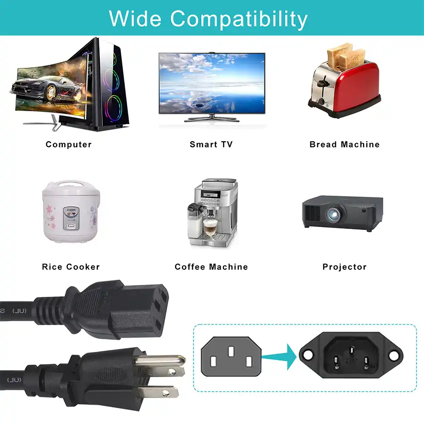 NEMA 5-15P to IEC C13 Power Cord