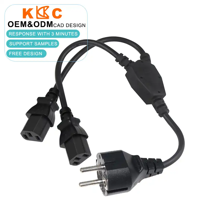 EU Schuko Plug to Dual IEC C13 Power Splitter Cord