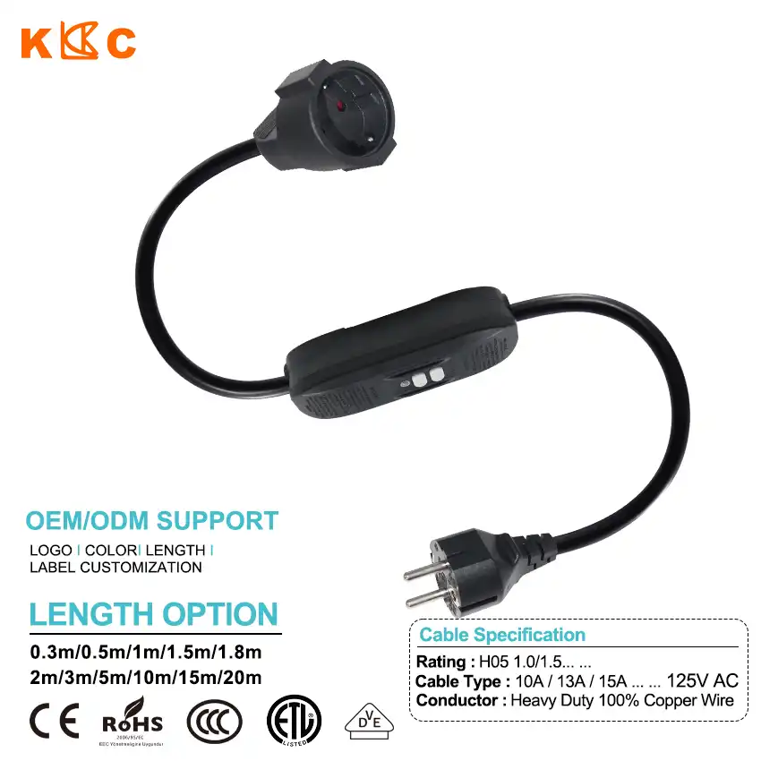  European Schuko Male to Schuko Female Extension Cord with Inline RCD Protection