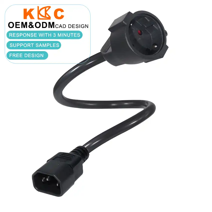  IEC C14 Male to European Schuko Female Extension Adapter Cord