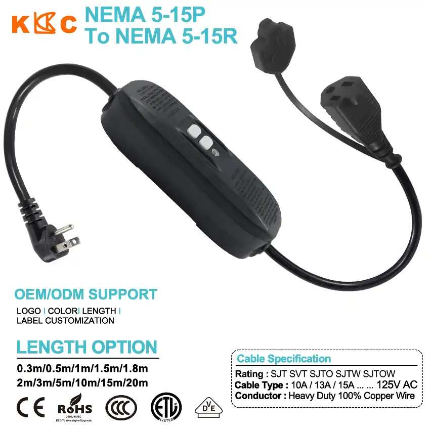 NEMA 5-15P GFCI Power Cord, 15A 125V Inline Ground Fault Interrupter Cable