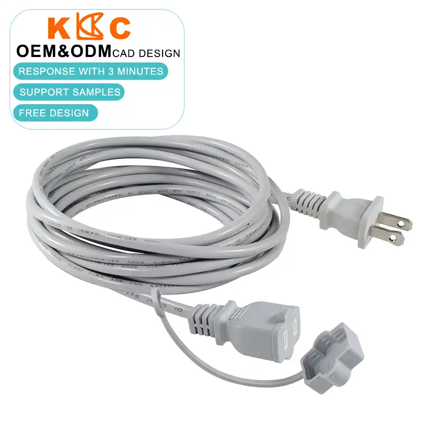 Gray NEMA1-15P to 1-15R power cable