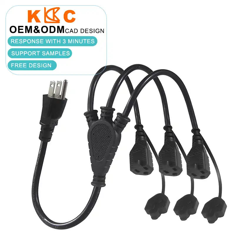 NEMA 5-15P to 3-Way NEMA 5-15R Splitter Extension Cord with Weatherproof Caps