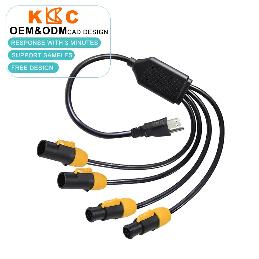 NEMA 5-15P to 4-Way powerCON-Style Locking Connector Power Splitter Cord