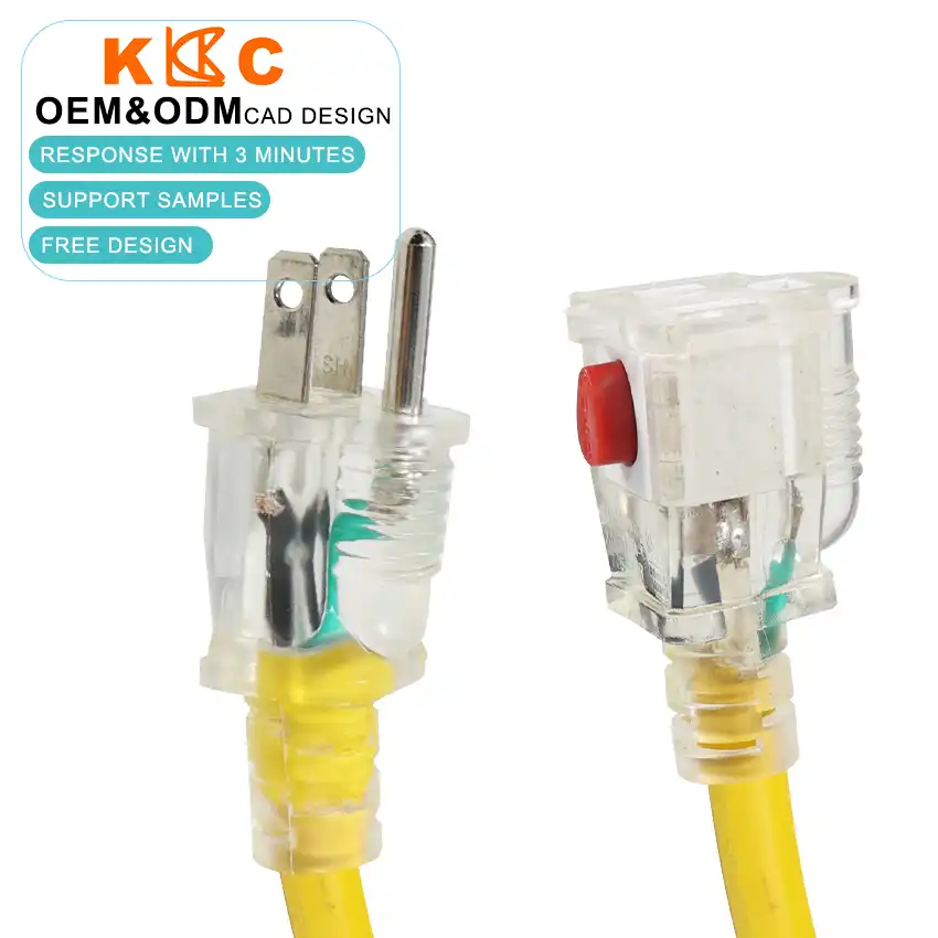 Lighted Nema 515P to 515R Edison Power Extension Cable