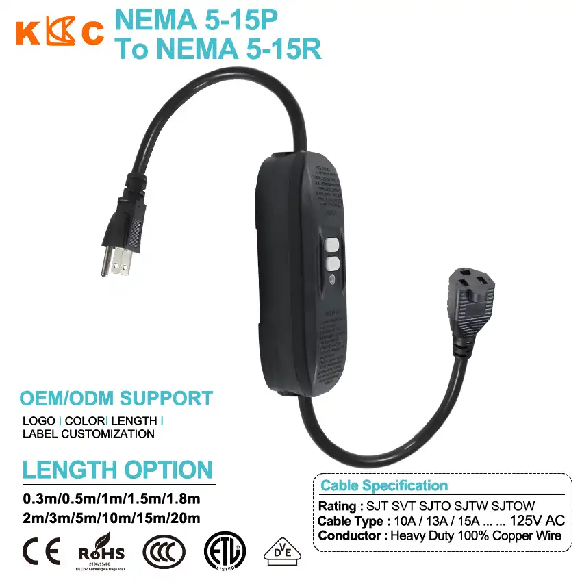 Inline Auto GFCI Extension Cord Outdoor SJTW Heavy Duty Nema 5-15P Plug