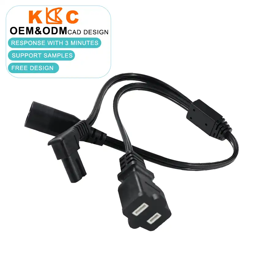 IEC 320 C8 Male to C7 and NEMA 1-15R Female Y-Splitter Power Cable