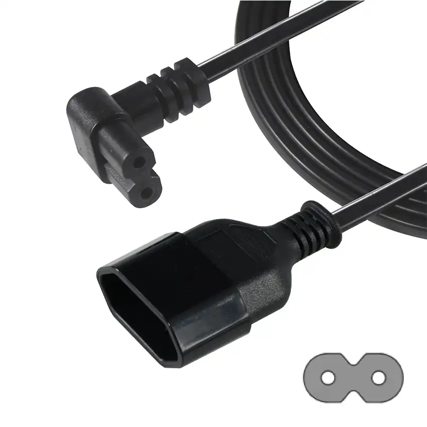 European 2-Pin Female Socket to Right Angle IEC C7 Power Cable