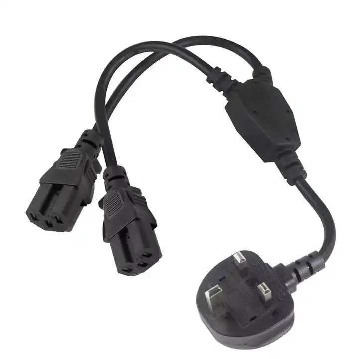  UK BS 1363 Plug to Dual IEC C15 Y-Splitter Power Cord
