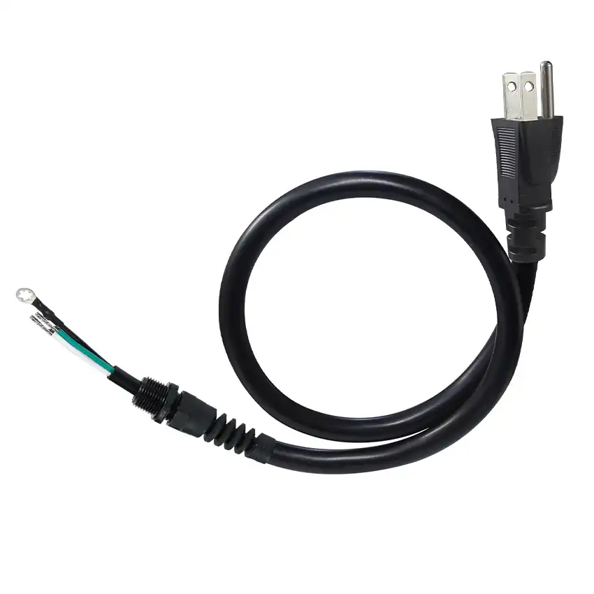 NEMA 5-15P Open End Power Cable with Terminals and Strain Relief Connector