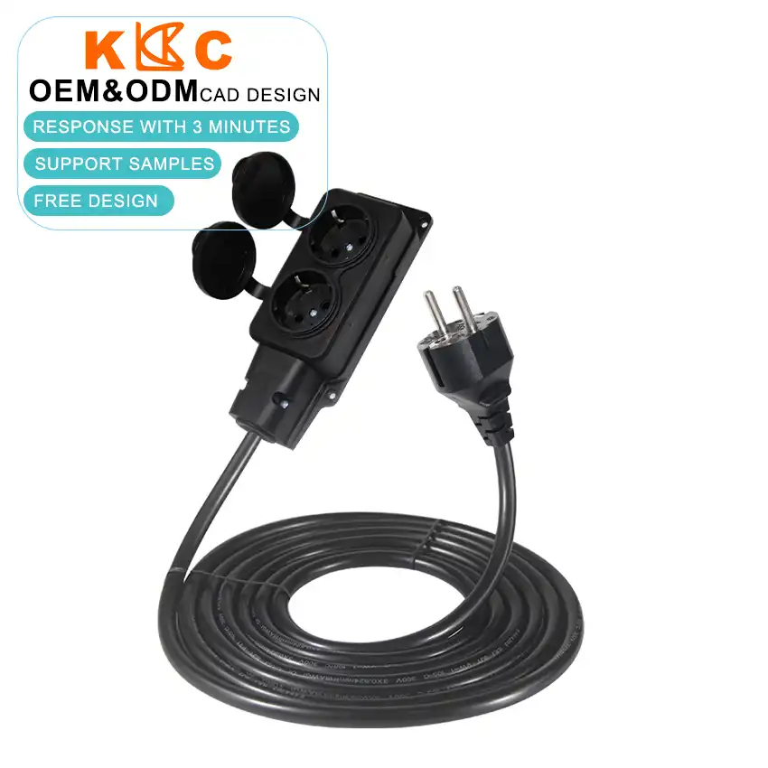 EU Schuko Plug to Dual Socket Extension Cord with Waterproof Covers